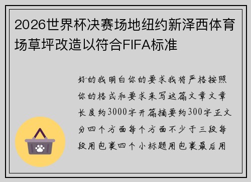 2026世界杯决赛场地纽约新泽西体育场草坪改造以符合FIFA标准